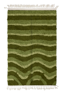 Rising Tide wavy wool rug, moss green waves and sage olive lines on olive green, full view