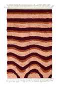 Load image into Gallery viewer, Rising Tide wavy wool rug, oxblood red waves and terracotta lines on blush pink, full view
