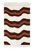 Load image into Gallery viewer, Terrace Tide wavy wool rug, dark brown waves and terracotta lines on cream, full view

