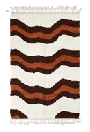 Terrace Tide wavy wool rug, dark brown waves and terracotta lines on cream, full view