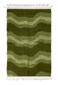 Load image into Gallery viewer, Terrace Tide wavy wool rug, moss green waves and sage olive lines on olive green, full view
