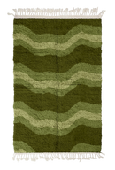 Terrace Tide wavy wool rug, moss green waves and sage olive lines on olive green, full view