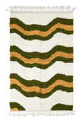 Load image into Gallery viewer, Terrace Tide wavy wool rug, olive green waves and ochre yellow lines on cream, full view
