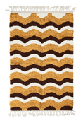 Load image into Gallery viewer, Scallop Tide wavy wool rug, dark brown waves and cream lines on ochre yellow, full view
