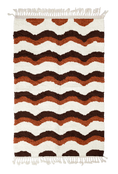 Load image into Gallery viewer, Scallop Tide wavy wool rug, dark brown waves and terracotta lines on cream, full view
