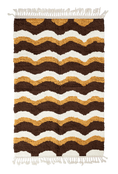 Load image into Gallery viewer, Scallop Tide wavy wool rug, cream waves and ochre yellow lines on dark espresso brown, full view
