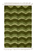 Load image into Gallery viewer, Scallop Tide wavy wool rug, moss green waves and sage olive lines on olive green, full view
