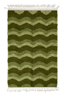 Scallop Tide wavy wool rug, moss green waves and sage olive lines on olive green, full view