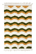 Load image into Gallery viewer, Scallop Tide wavy wool rug, olive green waves and ochre yellow lines on cream, full view
