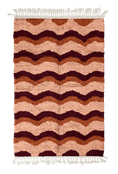 Load image into Gallery viewer, Scallop Tide wavy wool rug, oxblood red waves and terracotta lines on blush pink, full view
