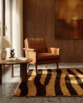 Load image into Gallery viewer, Brown and Ochre Yellow zebra stripe wool rug in a furnished room
