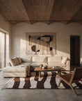 Load image into Gallery viewer, Cream and Dark Brown zebra stripe wool rug in a furnished room
