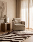 Load image into Gallery viewer, Brown and Cream zebra stripe wool rug in a furnished room

