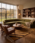 Load image into Gallery viewer, Brown and Ochre Yellow zebra stripe wool rug in a furnished room
