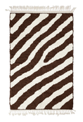 Load image into Gallery viewer, Slant Stride zebra stripe wool rug, cream stripes on dark espresso brown, full view from above with fringed ends
