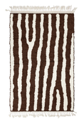 Load image into Gallery viewer, Long Stride zebra stripe wool rug, cream stripes on dark espresso brown, full view from above with fringed ends
