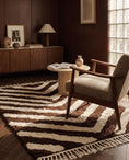 Load image into Gallery viewer, Cream and Dark Brown zebra stripe wool rug in a furnished room
