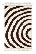 Load image into Gallery viewer, Arc Stride zebra stripe wool rug, dark brown stripes on cream, full view from above with fringed ends
