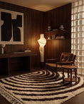 Load image into Gallery viewer, Brown and Cream zebra stripe wool rug in a furnished room
