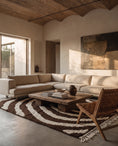 Load image into Gallery viewer, Cream and Dark Brown zebra stripe wool rug in a furnished room
