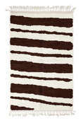 Load image into Gallery viewer, Double Stride zebra stripe wool rug, dark brown stripes on cream, full view from above with fringed ends
