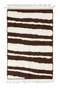 Load image into Gallery viewer, Double Stride zebra stripe wool rug, cream stripes on dark espresso brown, full view from above with fringed ends
