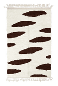 Load image into Gallery viewer, Brush Stride zebra stripe wool rug, dark brown stripes on cream, full view from above with fringed ends
