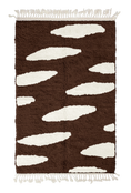 Load image into Gallery viewer, Brush Stride zebra stripe wool rug, cream stripes on dark espresso brown, full view from above with fringed ends
