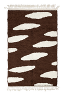 Brush Stride zebra stripe wool rug, cream stripes on dark espresso brown, full view from above with fringed ends