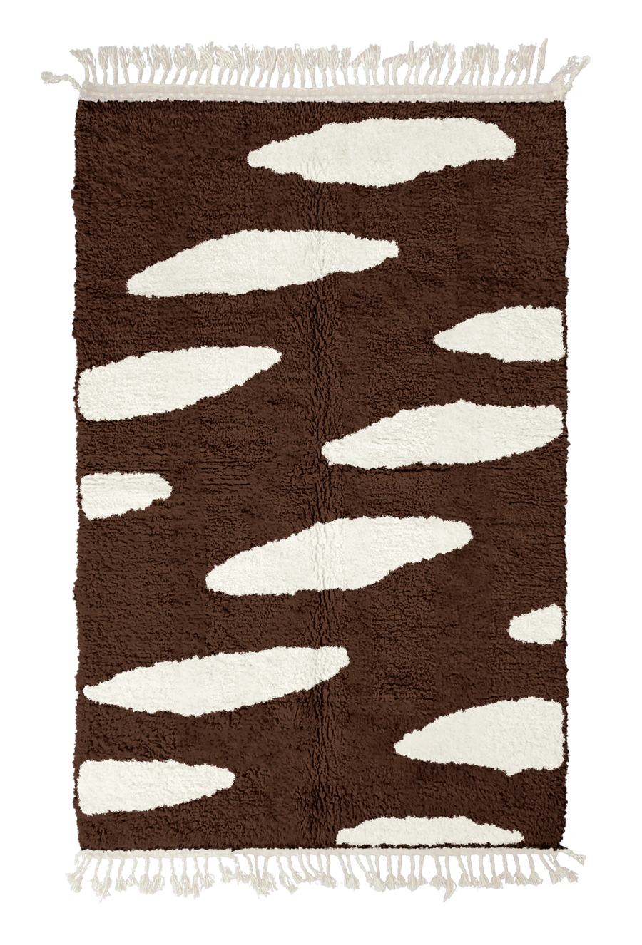 Brush Stride zebra stripe wool rug, cream stripes on dark espresso brown, full view from above with fringed ends