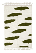 Load image into Gallery viewer, Brush Stride zebra stripe wool rug, olive green stripes on cream, full view from above with fringed ends
