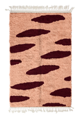 Load image into Gallery viewer, Brush Stride zebra stripe wool rug, oxblood red stripes on blush pink, full view from above with fringed ends
