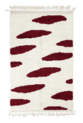 Load image into Gallery viewer, Brush Stride zebra stripe wool rug, burgundy stripes on cream, full view from above with fringed ends
