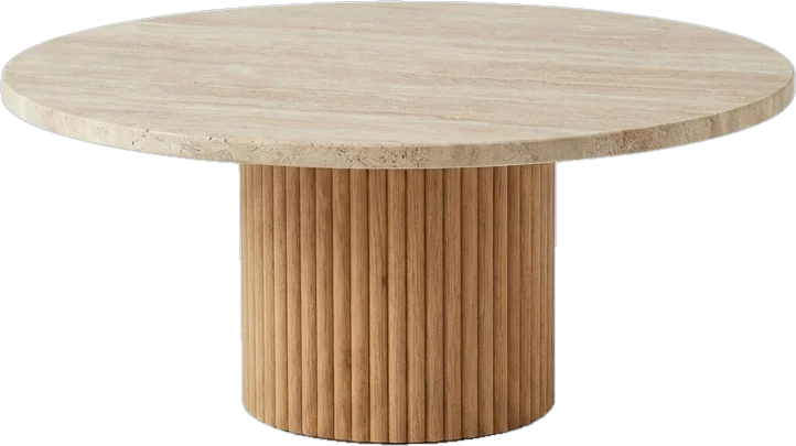 Travertine coffee table on a fluted oak base