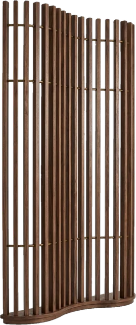Curved walnut slat screen